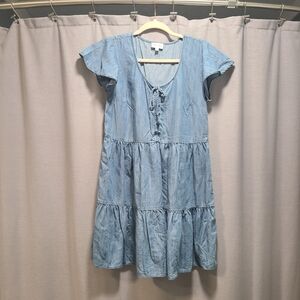 True Craft Blue Tiered Sundress with Flutter Sleeves